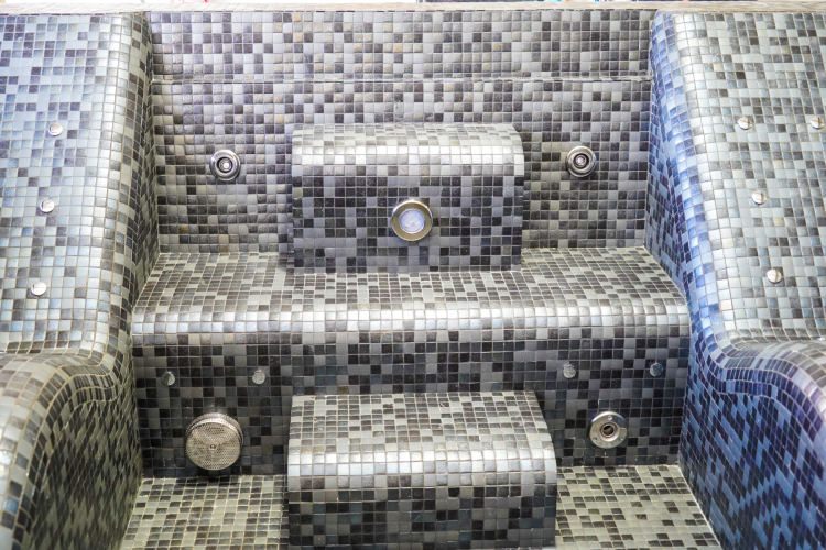 One Piece Luxury Tiled Spa Black Tiles With Light